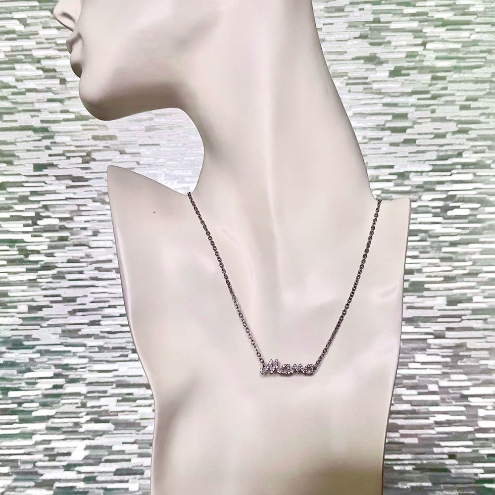 Mama Necklace Silver Plated Rhinestone Pendant & Cable Chain Layering Jewelry - Picture 4 of 6